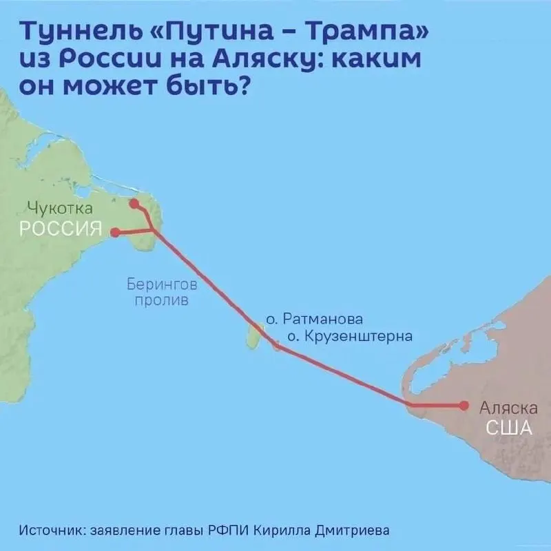 Планируется проект тоннеля между Чукоткой и Аляской — длина до 112 км, предварительная оценка строительства более $65 млрд; соглашение о проектировании могут подписать на ПМЭФ.